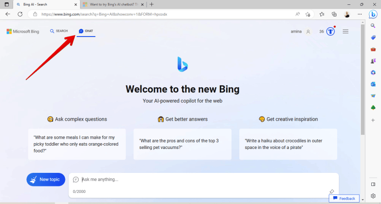 كيفية استخدام روبوت الدردشة في Bing الجديد